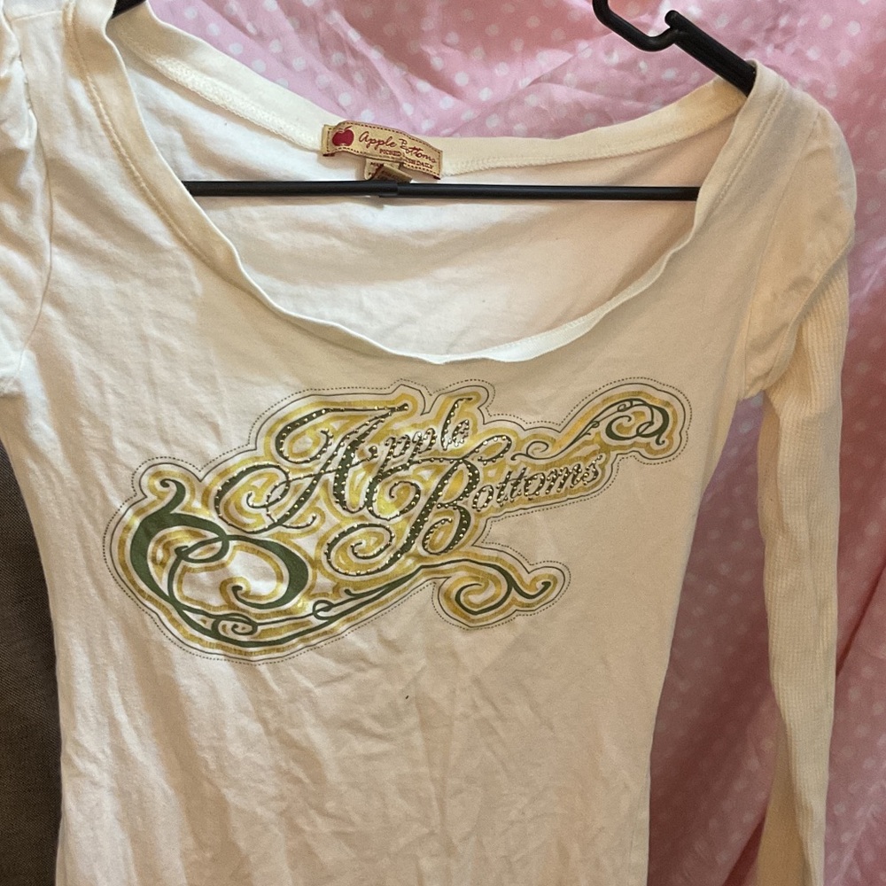 Apple Bottoms Women's Cream Long Sleeve Top ribbed sleeve Vintage sz M